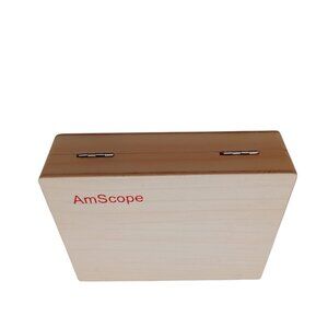 AmScope Microscope Slides In Wooden Box Glass Specimen Science Exploration 25 Pc